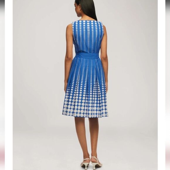 Anne Klein Cotton Tie Waist Fit & Flare Printed Sleeveless Dress Blue White 10P - Picture 4 of 14